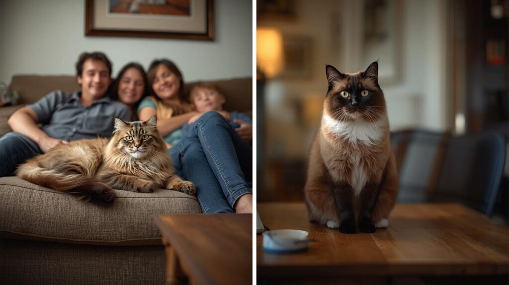 Maine Coon and Siamese