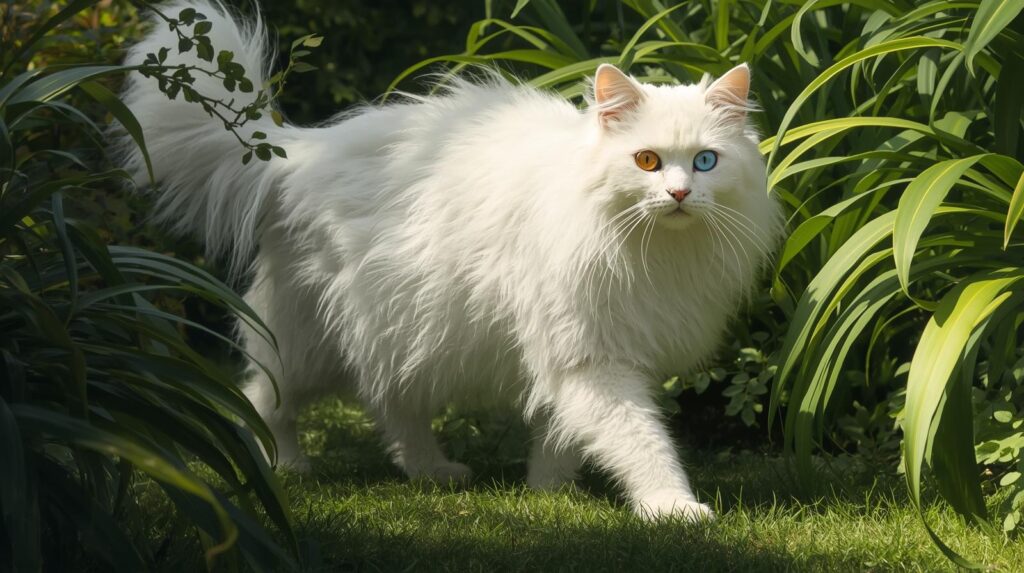 Adult white Maine Coon cat
